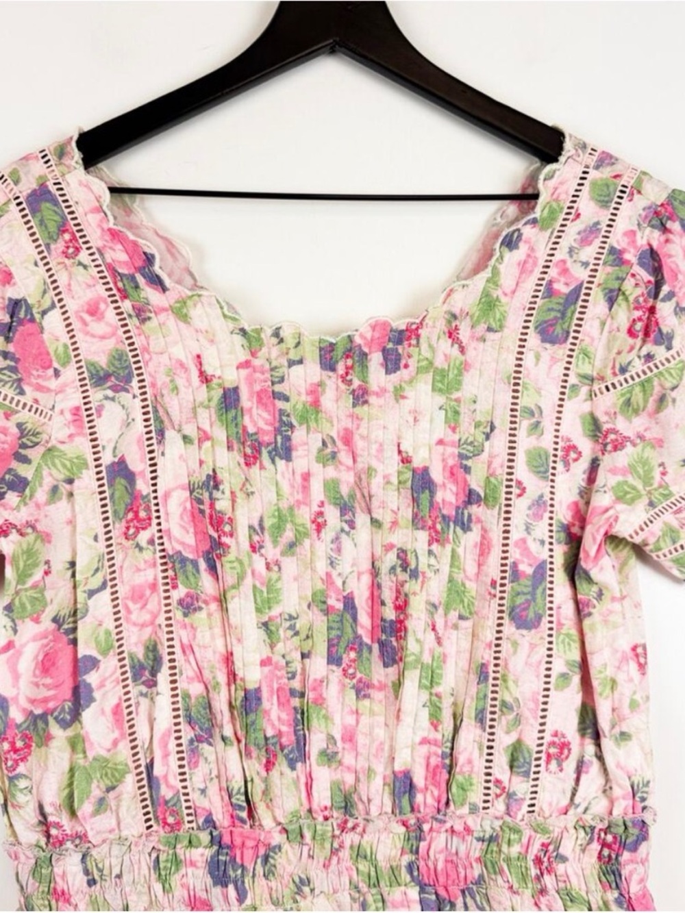 LoveShackFancy Mavis Tiered Mini Cotton Dress in Veiled Kiss Floral Pink - L - Picture 4 of 6